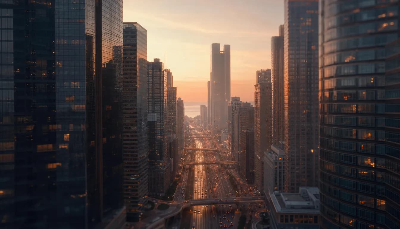 Highway interchange at dusk in Illinois