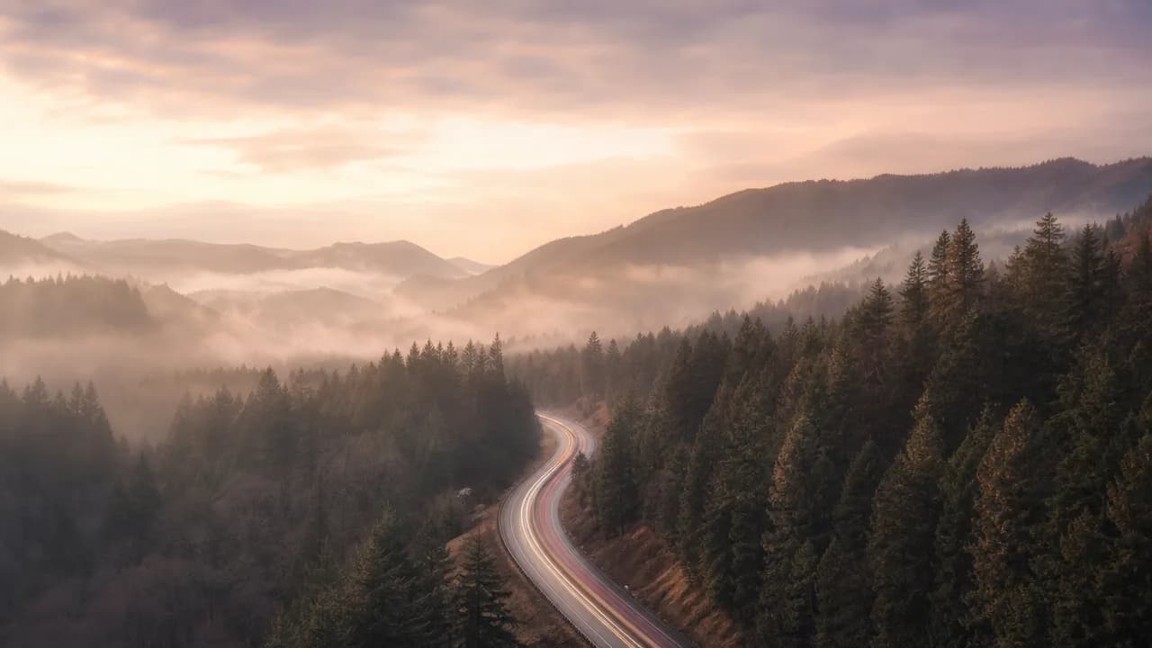 Highway interchange at dusk in Oregon