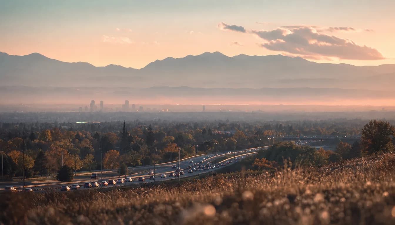 Highway interchange at dusk in Colorado