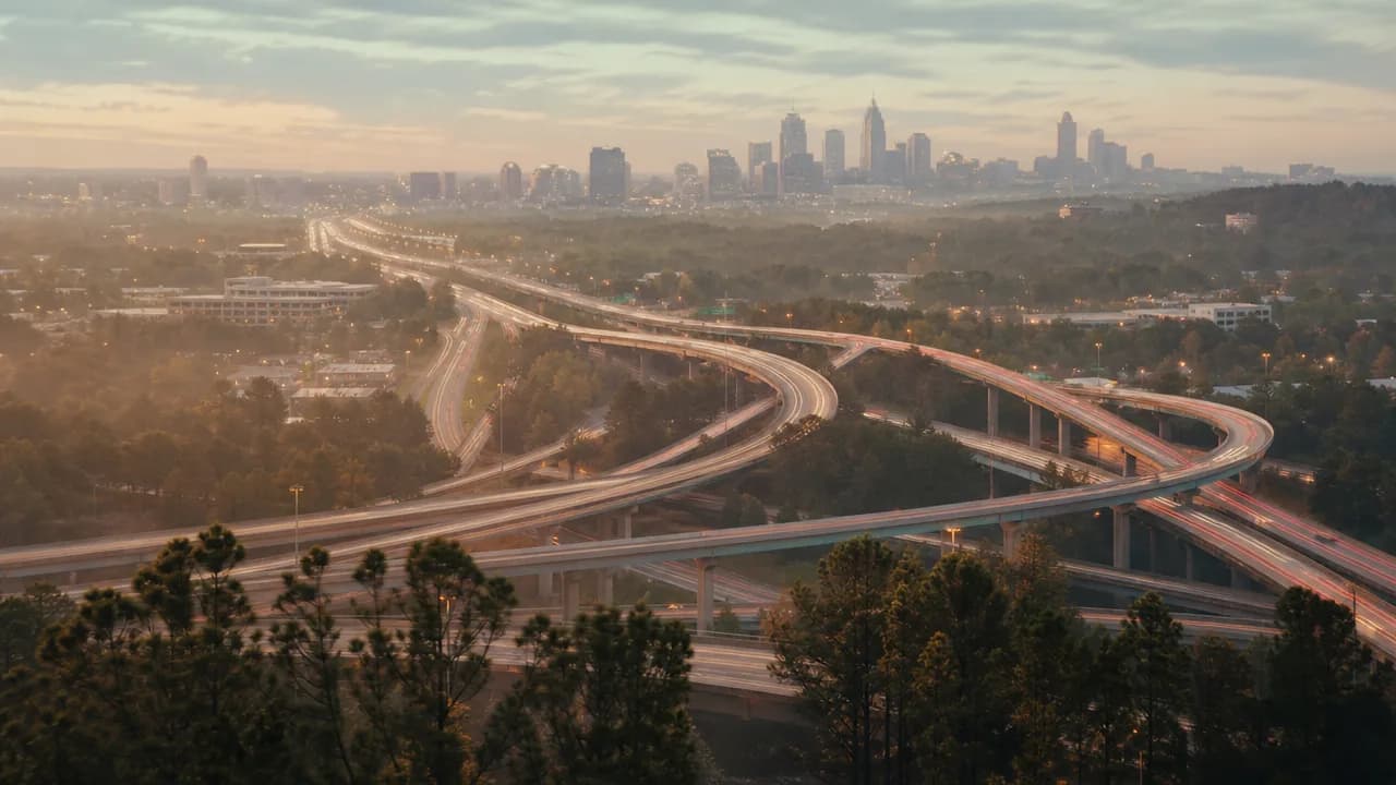 Highway interchange at dusk in Georgia