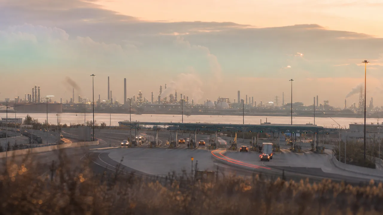 Highway interchange at dusk in New Jersey