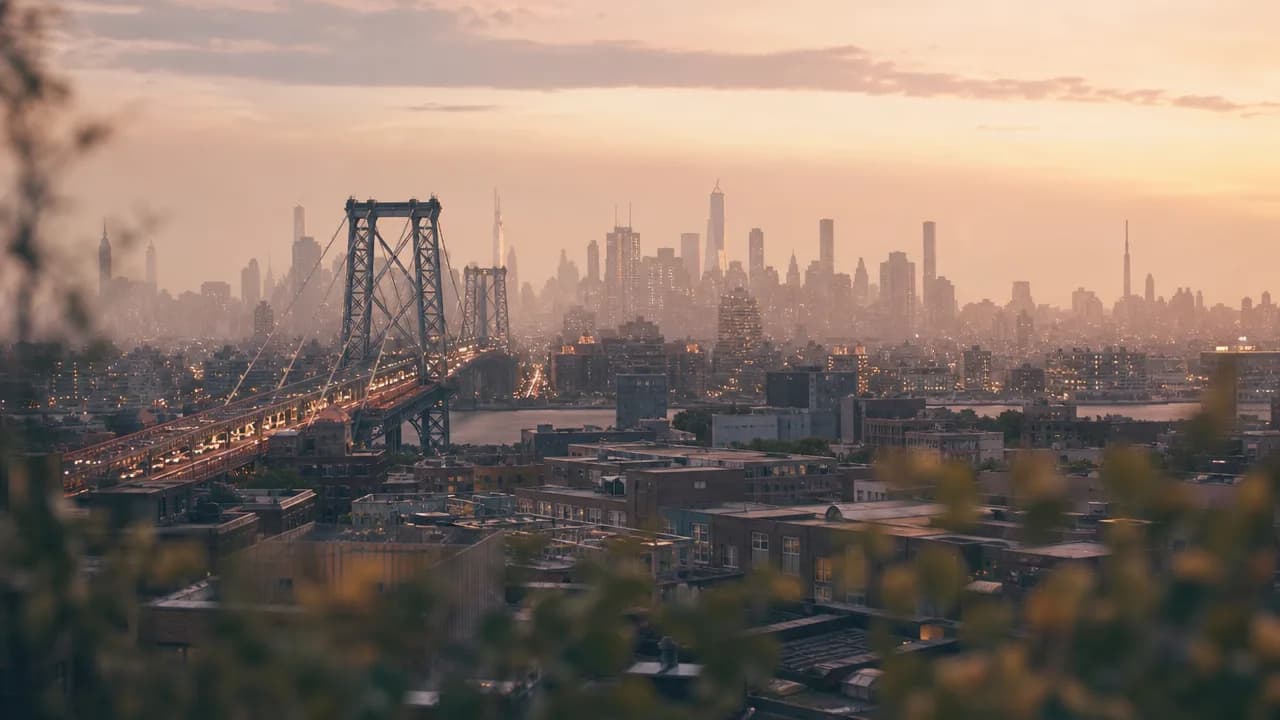 Highway interchange at dusk in New York City