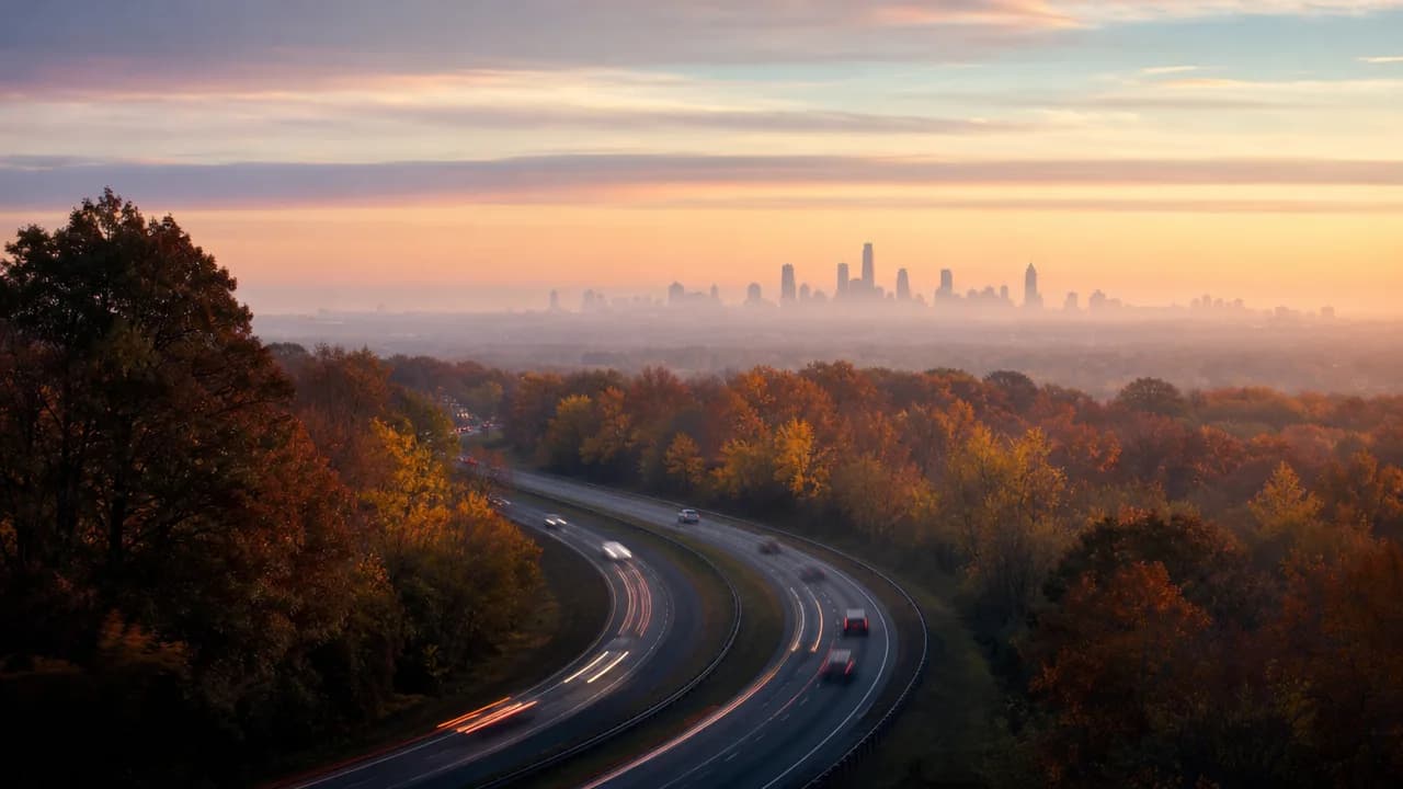 Highway interchange at dusk in New York